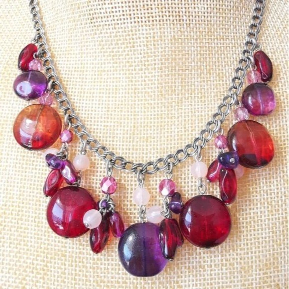 Czech Fire Polished Glass Bead Necklace Plum Purple Red - Picture 3 of 6